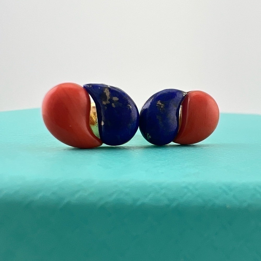 Vintage Tiffany & Co. Coral and Lapis Double Teardrop Earrings 18k 💙❤️